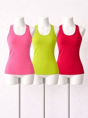 Lululemon Racerback Tank Trio in Hot Pink, Lime, and Red